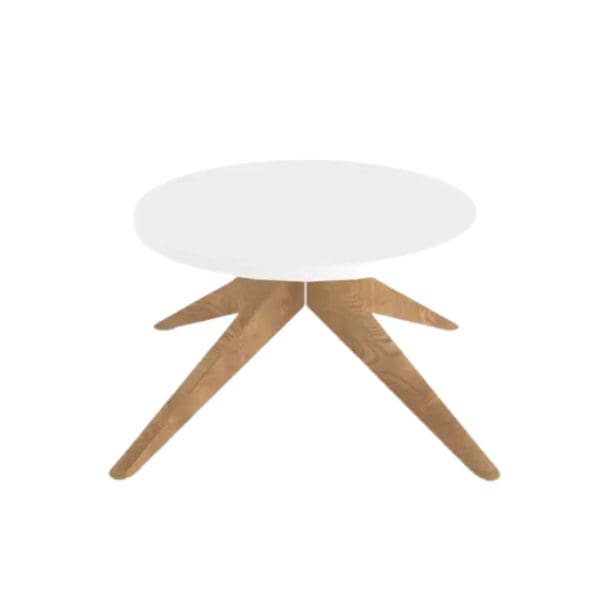 LCT606/WH - 600 DIAMETER WHITE ROUND TOP TABLE WITH OAK WOOD PYRAMID BASE