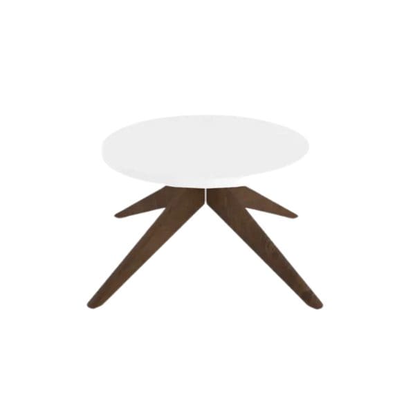 LCT607/WH - 600 DIAMETER WHITE ROUND TOP TABLE WITH WALNUT WOOD PYRAMID BASE