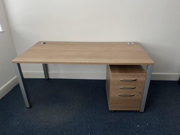 Pure 4 Leg Desk 1600 x 800 With 3 Drawer Pedestal Santiago Cherry